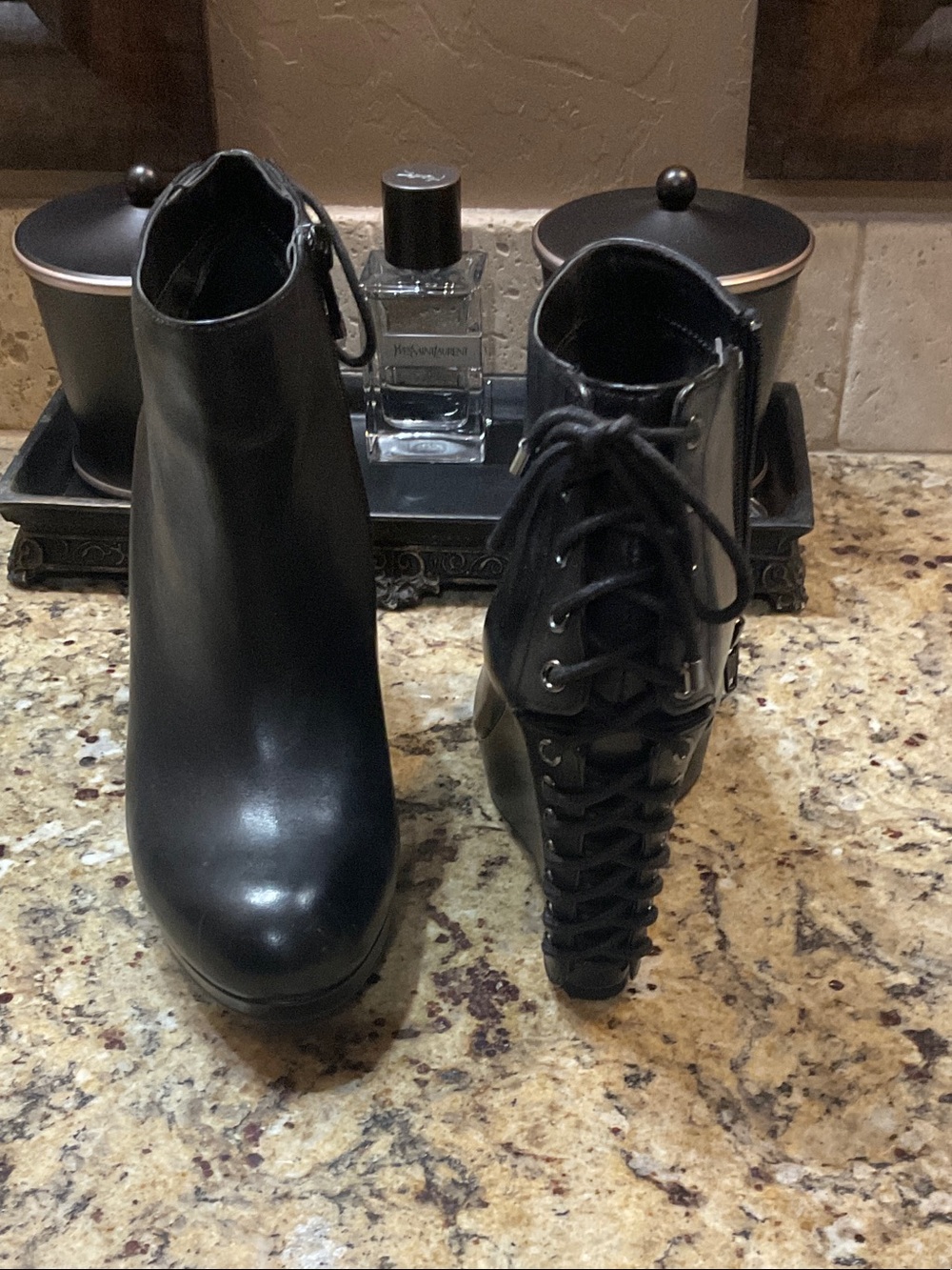 Gianni Bini Black Leather Lace-Up Ankle Booties
